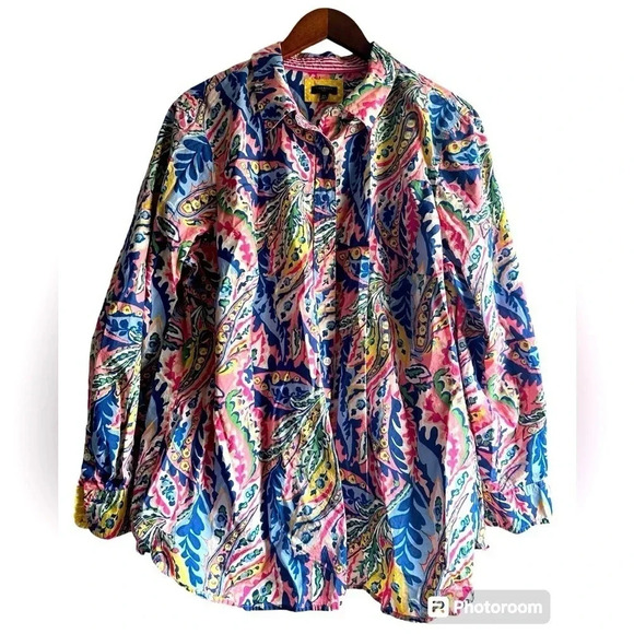 Talbots Womens Botanical Paisley Print Button Up top multicolored. Size 2XL - Picture 2 of 6